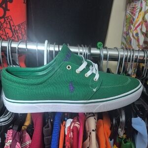 Polo by Ralph Lauren Men's Green Sneakers with Purple Logo